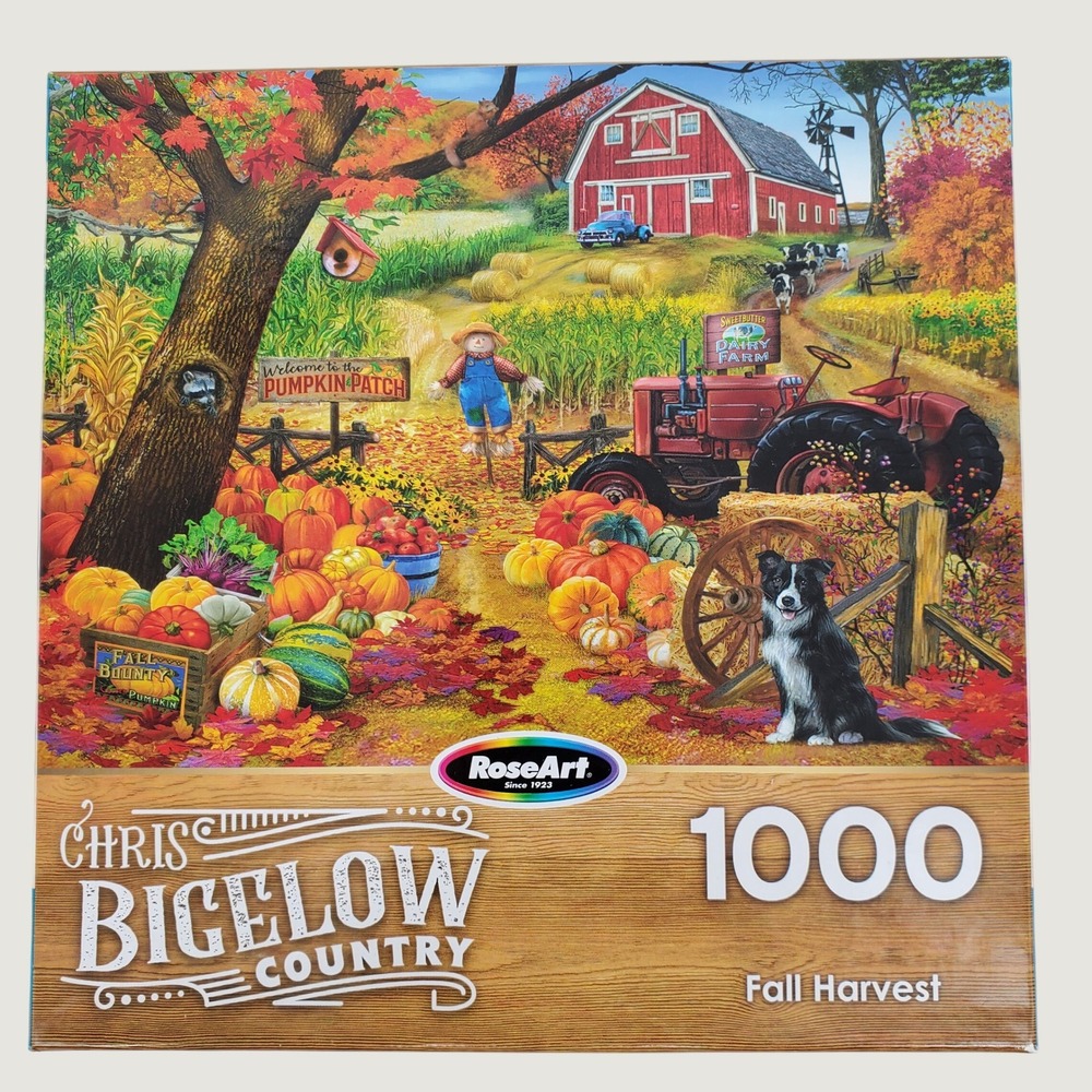 RoseArt Chris Bigelow Country Fall Harvest 1000 Piece Jigsaw Puzzle 6650 USA New